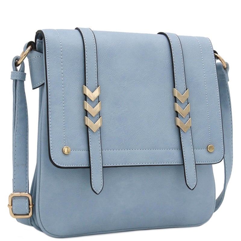 ALYSSA Double Compartment Large Flapover Crossbody Bag (Light Blue) - Image 2
